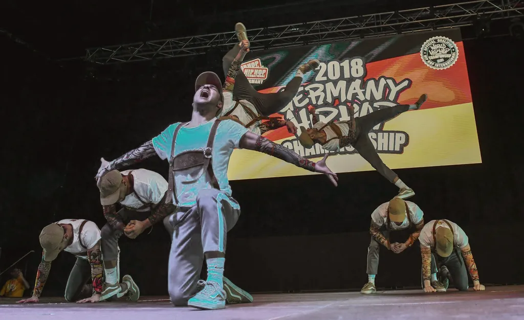 Crew in braces and tattoo sleeves at the Germany Hip Hop Dance Championship 2018
